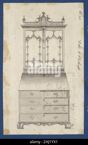 Bureau et bibliothèque, de Chippendale Drawing, vol. II 1753 Thomas Chippendale British dessin préparatoire pour le « gentleman and Cabinet Maker's Director » de Thomas Chippendale.Publié à l'envers sous la forme de la plaque LXXX dans les éditions 1754 et 1755, renuméroté comme plaque CIX dans l'édition 1762.Bureau et bibliothèque, de Chippendale dessins, vol. IIThomas Chippendale (britannique, baptisé Otley, West Yorkshire 1718–1779 Londres).1753. Encre noire, lavage gris Banque D'Images