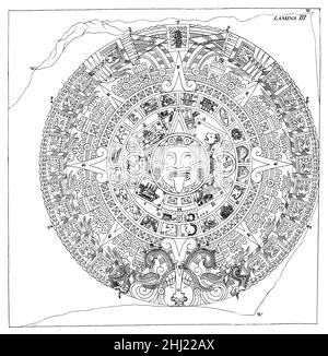 Télécopie de l'ancienne pierre de calendrier Aztec trouvée à Mexico, 1790 Banque D'Images