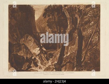 Moulin près de la Grande Chartreuse, Dauphiny (Liber Studiorum, partie XI, planche 54) 1 janvier 1816 conçu et publié par Joseph Mallord William Turner British Turner distillé ses idées sur le paysage dans 'Liber Studiorum' (latin pour le livre des études),une série de soixante-dix tirages plus une frontispice publiée entre 1807 et 1819.Pour établir les compositions, il a fait des dessins d'aquarelle marron, puis a habituellement gravé le dessin sur une plaque de cuivre.Dans ce cas, Dawe est censé avoir réalisé cette première étape et ensuite développé le ton avec mezzotint, sous la direction de Turner.L'artiste l'avait fait Banque D'Images
