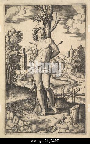 Saint Sébastien attaché à un arbre percé par des flèches 1530–60 Maître de la Die italienne.Saint Sébastien attaché à un arbre percé par des flèches 396172 Banque D'Images