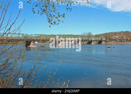 New Hope / Lambertville Bridge au-dessus de la rivière Delaware, de New Hope,Pennsylvania,USA,Side. Banque D'Images