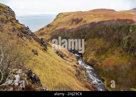 Paysage couvert près des chutes de Lealt à Highland, Écosse Banque D'Images