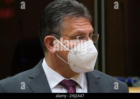 Bruxelles, région de Bruxelles-capitale, Belgique.26th janvier 2022.Commissaire de l'UE relations interinstitutionnelles et prospective Maros SEFCOVIC lors de la réunion du Collège des commissaires de l'UE au siège de la Commission européenne à Bruxelles, Belgique, le 26 janvier 2021.(Credit image: © Alexandros Mihilidis - Pool via ZUMA Press Wire) Credit: ZUMA Press, Inc./Alamy Live News Banque D'Images