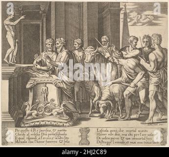 Planche 4: Le père de psyché consultant l'oracle, de 'la fable de psyché' 1530–60 Maître de la Die italienne.Planche 4: Le père de psyché consultant l'oracle, de 'la fable de psyché' 396196 Banque D'Images