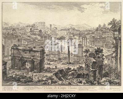 Le Forum Romanum, ou Campo Vaccino, du Capitole, avec l'Arc de Septimius en premier plan à gauche, le Temple de Vespian à droite, et le Colisée au loin (Veduta di Campo Vaccino) ca.1775 Giovanni Battista Piranesi Italien.Le Forum Romanum, ou Campo Vaccino, du Capitole, avec l'Arc de Septimius en premier plan à gauche, le Temple de Vespian à droite, et le Colisée au loin (Veduta di Campo Vaccino) 363420 Banque D'Images