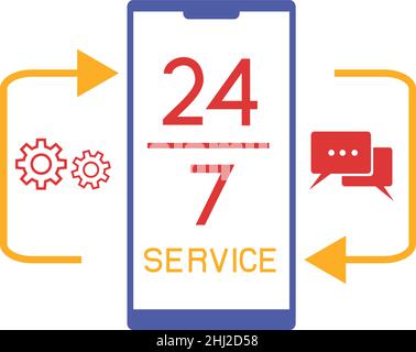 24 heures 7 jours de service à la clientèle.Icône de prise en charge de l'application pour smartphone Illustration de Vecteur