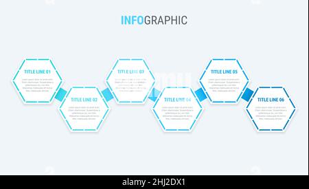 Modèle d'infographie bleu.motif nid d'abeille en 6 étapes.Éléments de chronologie vectoriels pour les présentations. Illustration de Vecteur