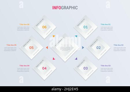 Modèle de conception de l'axe de l'infographie vectorielle avec éléments carrés. Contenu, calendrier, échéancier, diagramme, workflow, business, infographie, organigramme. Illustration de Vecteur