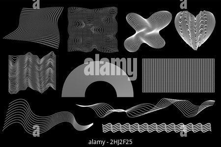 Formes de maillage géométrique abstraites 3D ensemble d'éléments filaires.Éléments de la collection, « cyber-punk ».Retrofuturisme, style d'onde vaporiselle. Illustration vectorielle Illustration de Vecteur