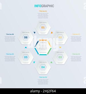 Modèle de conception de chronogramme d'infographies vectorielles avec éléments en nid d'abeille.Contenu, calendrier, calendrier, diagramme, flux de travail,entreprise, infographie, organigramme Illustration de Vecteur