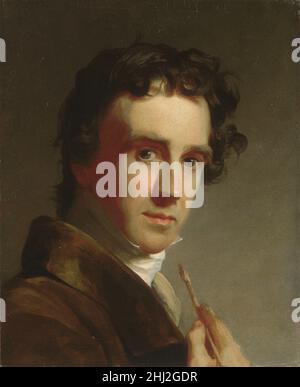 Portrait de l'artiste 1821 Thomas Sully American le Philadelphien d'origine anglaise Thomas Sully a peint ce autoportrait pour son hôte à Baltimore, Maryland, le courtier Henry Robinson.L'artiste est montré interrompu à son travail, avec l'outil principal de sa profession pointé à sa tête fortement éclairée.Ce pinceau est courant dans les autoportraits des artistes, et Sully est censé l’avoir adapté d’une œuvre similaire de Benjamin West, avec qui il avait étudié à Londres.Bien que le travail de balai de Sully soit inhabituellement maîtrisée ici, sa rapidité sans faille se mélange à la spontanéité captivante de t Banque D'Images