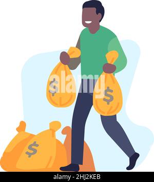 Homme tenant des sacs d'argent.Un homme riche avec une pile d'argent Illustration de Vecteur