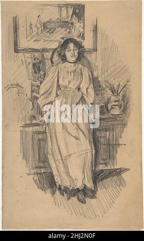 Jeune femme penchée contre un bas Cabinet dans le studio de l'artiste fin 19th–début du 20th siècle William Douglas Almond British.Jeune femme penchée contre un cabinet bas dans le studio de l'artiste 356744 Banque D'Images