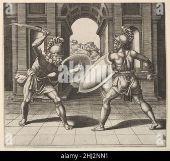 Deux gladiateurs se battant devant une arche 1530–60 Maître de la Die Italian.Deux gladiateurs se battant devant une arche 396431 Banque D'Images