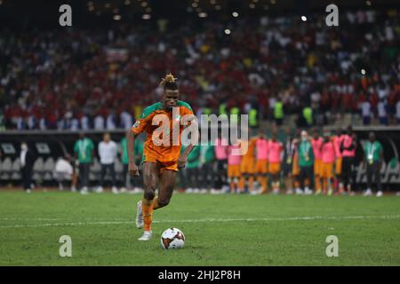 Douala, CAMEROUN - JANVIER 26 : Wilfried Zaha de Côte d'Ivoire a atteint son but lors de la coupe d'Afrique des Nations 2021 disputes - 1/8-finales match entre la Côte d'Ivoire et l'Egypte au stade Japha, Douala, 26 janvier 2022 à Douala, Cameroun.(Photo de SF) crédit: Sebo47/Alay Live News Banque D'Images