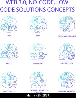 Ensemble d'icônes de concept de gradient bleu Web 3 0 Illustration de Vecteur