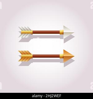 Flèches réalistes en deux couleurs argent et or.Des éléments pour le jeu, le web ou le design publicitaire Illustration de Vecteur
