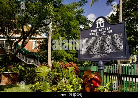 Marqueur de la petite Maison Blanche de Harry S. Truman à Key West, FL.Construit en 1890 dans le logement de l'officier de marine. Banque D'Images