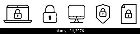 Icône de ligne de sécurité de l'ordinateur définie.Éléments de contour modernes, concepts de conception graphique.Illustration vectorielle isolée sur fond blanc Illustration de Vecteur