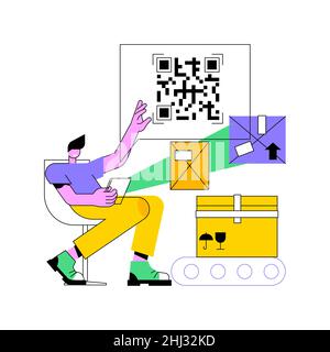 Illustration du vecteur de concept abstrait de code QR.Générateur de QR en ligne, lecture de code QR, technologie moderne d'entrepôt, systèmes automatisés de gestion des stocks, métaphore de résumé d'informations sur les produits. Illustration de Vecteur