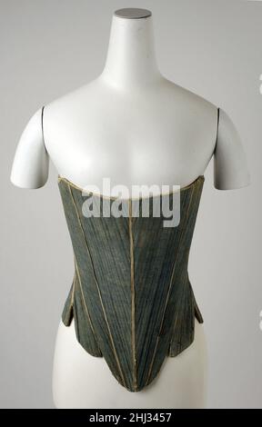 Corset troisième quart 18th siècle américain.Corset.Américain. Troisième quart du 18th siècle. Lin, coton, cuir, bois Banque D'Images