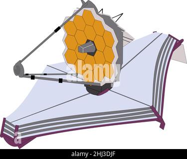Télescope James Webb, Observatoire infrarouge spatial.Style simplifié.Image vectorielle isolée.Éléments de cette image fournis par la NASA Illustration de Vecteur