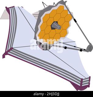 Télescope James Webb, Observatoire infrarouge spatial.Style simplifié.Image vectorielle isolée.Éléments de cette image fournis par la NASA Illustration de Vecteur