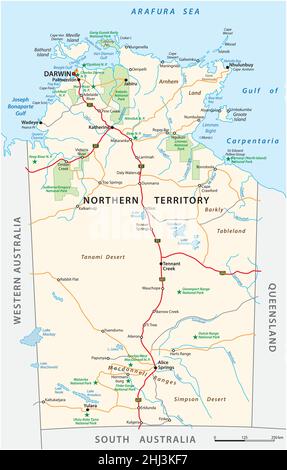 Carte routière et carte des parcs nationaux du territoire du Nord, Australie Illustration de Vecteur