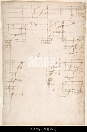 St. Peter's, tribune, extérieur, entablature et cornice détails (recto)Santa Maria Maggiore, Chapelle Sforza, plan, détail (verso) début au milieu du 16th siècle dessiné par Anonyme, français, 16th siècle français.St. Peter's, tribune, extérieur, entablature et cornice détails (recto)Santa Maria Maggiore, Chapelle Sforza, plan, détail (verso) 360469 Banque D'Images