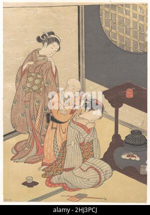 La pluie de nuit au stand double, de la série huit vues Parlor (Zashiki hakkei) ca. Fin 18th siècle Suzuki Harunobu japonais.La pluie de nuit au stand à double étagère, de la série huit vues de Parlor (Zashiki hakkei) 55801 Banque D'Images