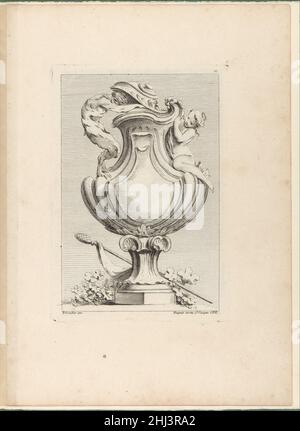 Design pour vase avec un faun et un nymphe, de Livre de vases (Livre de vases), plaque 10 1742–50 Gabriel Huquier French.Design pour vase avec un faun et un nymphe, de Livre de vases (Livre de vases), planche 10 394665 Banque D'Images