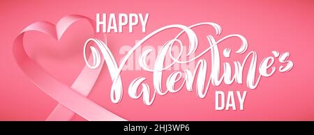 Affiche avec lettrage dessiné à la main, Happy Valentines Day.Calligraphie romantique, illustration vectorielle Illustration de Vecteur