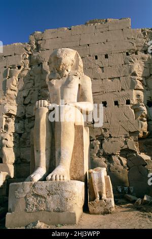 Statue en défacé dans les temples de Karnak, Louxor, Égypte Banque D'Images