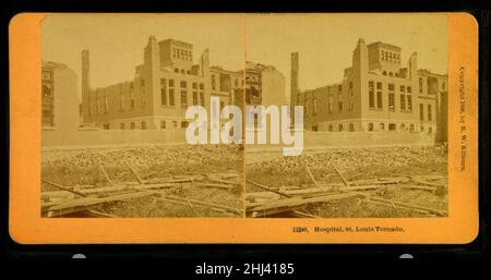 Stéréographe de la destruction de la tornade de Saint-Louis de 1896 de l'hôpital de ville. Banque D'Images