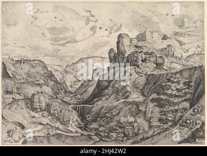 Paysage alpin avec une vallée profonde des grands paysages ca.1555–56 Johannes van Doetecum i Netherlandish.Paysage alpin avec une vallée profonde des grands paysages 415703 Banque D'Images