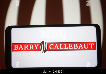 Ukraine.26th janvier 2022.Dans cette illustration, un logo Barry Callebaut apparaît sur l'écran d'un smartphone.(Photo de Pavlo Gonchar/SOPA Images/Sipa USA) crédit: SIPA USA/Alay Live News Banque D'Images