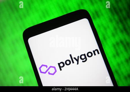 Ukraine.26th janvier 2022.Dans cette illustration, un logo de la technologie Polygon (MATIC) apparaît sur l'écran d'un smartphone.(Credit image: © Pavlo Gonchar/SOPA Images via ZUMA Press Wire) Banque D'Images