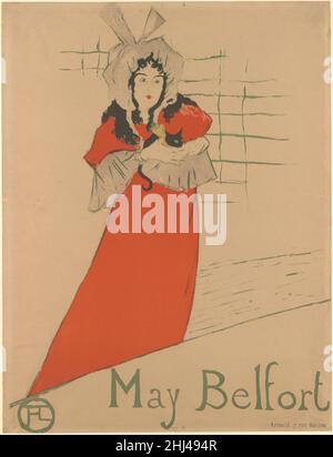 May Belfort 1895 Henri de Toulouse-Lautrec Français May Belfort (né May Egan) est une chanteuse irlandaise qui s'est fait un nom sur les scènes des boîtes de nuit parisiennes avec ses chansons insensés et son chat noir toujours présent, vu dans l'affiche promotionnelle de Lautrec.L'artiste a utilisé quatre pierres lithographiques séparées et des crachis, ou l'encre en lambeaux, pour réaliser la composition audacieuse et d'une simplicité décepative.Mai Belfort.Henri de Toulouse-Lautrec (français, Albi 1864–1901 Saint-André-du-Bois).1895. Lithographie imprimée en quatre couleurs Banque D'Images