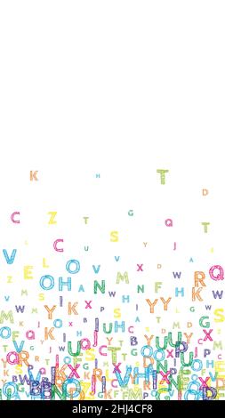 Chute de lettres de langue anglaise.Mots volants de l'alphabet latin, tracés à la main et lumineux.Concept d'étude des langues étrangères.Bannière exotique de retour à l'école sur fond blanc. Illustration de Vecteur
