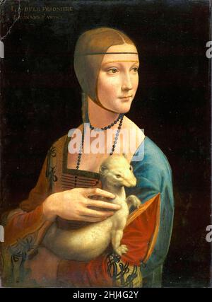 Dame avec une Ermine de Léonard de Vinci (1452-1519) peint en 1489-1491 avec Cecilia Gallerani (1473-1536) maîtresse du Duc de Milan. Banque D'Images
