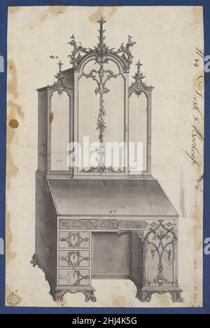 Bureau et bibliothèque, de Chippendale Drawing, vol. II 1753 Thomas Chippendale British dessin préparatoire pour le « gentleman and Cabinet Maker's Director » de Thomas Chippendale.Publié à l'envers comme plaque LXXXIV dans les éditions 1754 et 1755, non réimprimé dans l'édition 1762.Bureau et bibliothèque, de Chippendale dessins, vol. IIThomas Chippendale (britannique, baptisé Otley, West Yorkshire 1718–1779 Londres).1753. Encre noire, lavage gris Banque D'Images