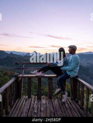 Mae Hong son Thailand, Ban Jabo Noodle House, Ban Jabo, Mae Hong son, Thailand. Vue sur la montagne, Morning Mist Viewpoint Pha Mok Baan Jabo, dans la province de Mae Hong son Thailand, Baan Jabo. Banque D'Images