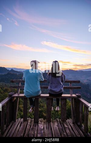 Mae Hong son Thailand, Ban Jabo Noodle House, Ban Jabo, Mae Hong son, Thailand. Vue sur la montagne, Morning Mist Viewpoint Pha Mok Baan Jabo, dans la province de Mae Hong son Thailand, Baan Jabo. Banque D'Images