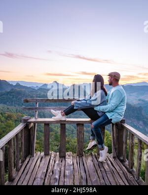 Mae Hong son Thailand, Ban Jabo Noodle House, Ban Jabo, Mae Hong son, Thailand. Vue sur la montagne, Morning Mist Viewpoint Pha Mok Baan Jabo, dans la province de Mae Hong son Thailand, Baan Jabo. Banque D'Images