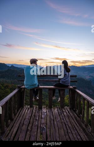 Mae Hong son Thailand, Ban Jabo Noodle House, Ban Jabo, Mae Hong son, Thailand. Vue sur la montagne, Morning Mist Viewpoint Pha Mok Baan Jabo, dans la province de Mae Hong son Thailand, Baan Jabo. Banque D'Images