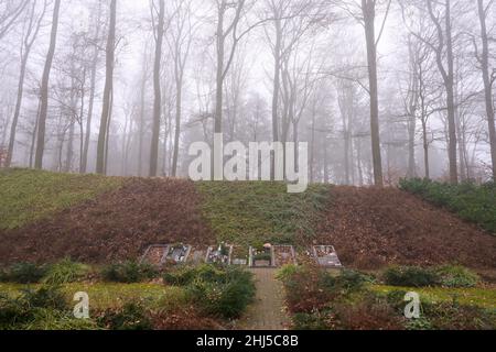 Braubach, Allemagne.25th janvier 2022.Au cimetière de 'Unser Hafen', les personnes décédées peuvent être enterrées avec leurs animaux de compagnie.La culture funéraire est en train de changer, les souhaits et les offres funéraires deviennent de plus en plus individuels.(À dpa «la créativité est en demande: De nouvelles formes d'enterrement sont de plus en plus populaires») Credit: Thomas Frey/dpa/Alamy Live News Banque D'Images