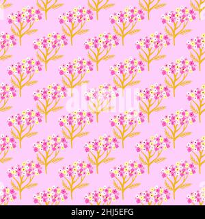 Motif vintage sans couture avec formes roses et jaunes botaniques sur fond lilas.Illustration du stock.Motif vectoriel pour le textile, le tissu, les cadeaux Illustration de Vecteur