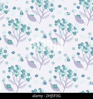 Motif isolé sans couture avec silhouettes bleu simple yarrow sur fond blanc.Imprimé vectoriel plat pour le textile, le tissu, le papier peint et le papier cadeau.Têtes de gondole Illustration de Vecteur