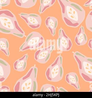 Motif aléatoire de vitamines de fruits sans couture avec formes de poire de couleur rose.Arrière-plan orange.Illustration vectorielle pour les imprimés textiles de saison, le tissu, le banne Illustration de Vecteur