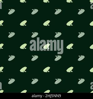 Dessin animé animal aquatique sans couture avec des silhouettes bleu et vert petite grenouille sur fond sombre.Illustration du stock.Conception vectorielle pour le textile, Illustration de Vecteur